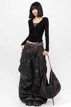 Retro Lace-Up Black Top