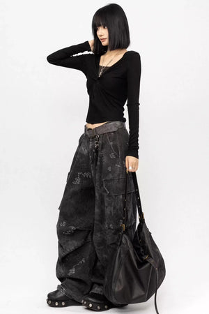 Retro Lace-Up Black Top