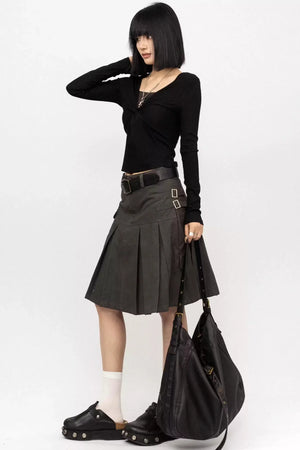 Retro Lace-Up Black Top