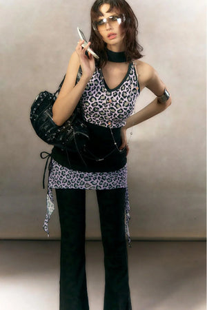 Retro Leopard Print Cardigan Set-Up