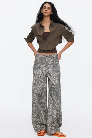 Retro Leopard Print Cotton Pants