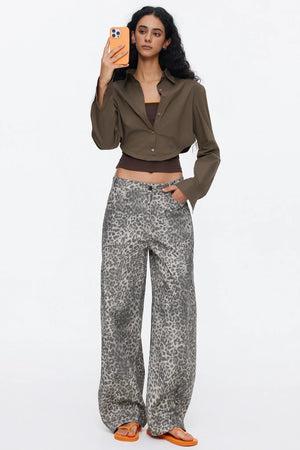 Retro Leopard Print Cotton Pants
