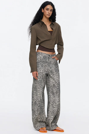 Retro Leopard Print Cotton Pants
