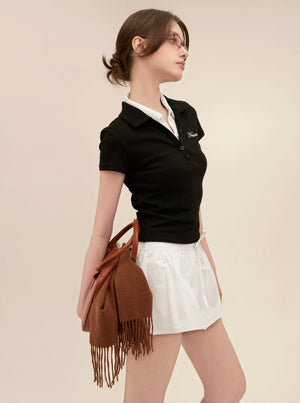 Retro Letter Embroidered Polo Set-Up