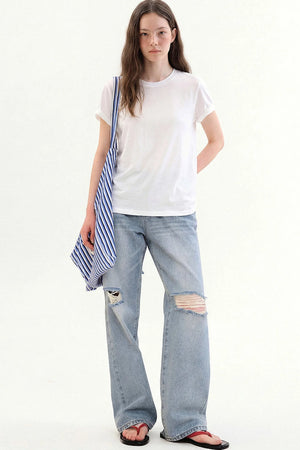 Retro Light Blue Ripped Straight Jeans