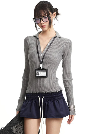 Retro Light Gray Knitted Top