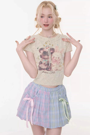 Retro Light Green Print Top