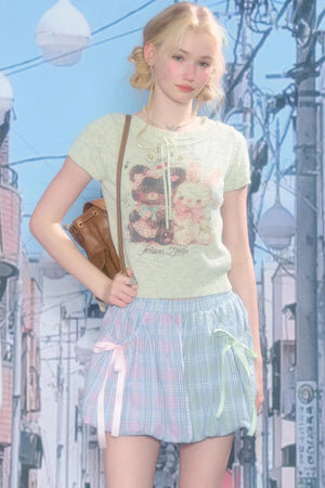 Retro Light Green Print Top