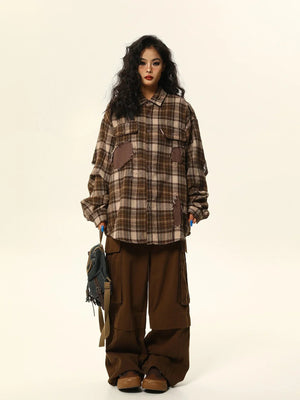 Retro Maillard plaid shirt