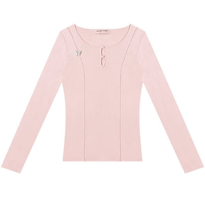 Retro Metal Butterfly Slim Knitted Top