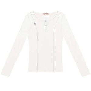 Retro Metal Butterfly Slim Knitted Top