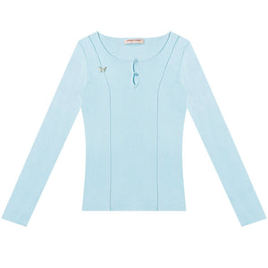 Retro Metal Butterfly Slim Knitted Top