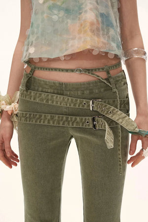 Retro Multi-Belt Flared Jeans