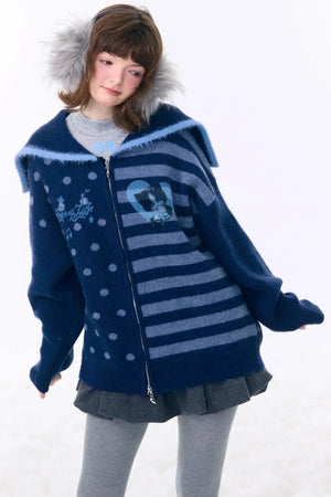 Retro Navy Collar Cardigan Jacket