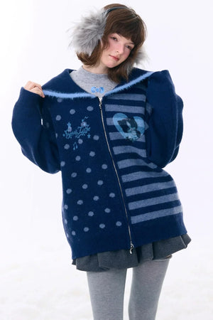 Retro Navy Collar Cardigan Jacket