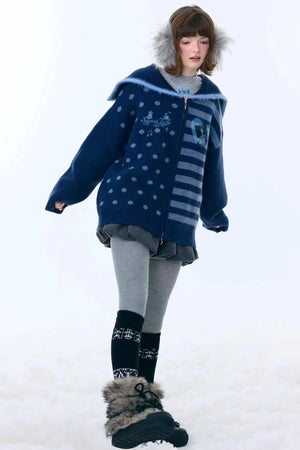 Retro Navy Collar Cardigan Jacket