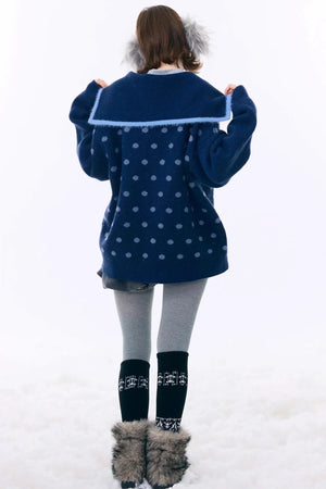 Retro Navy Collar Cardigan Jacket