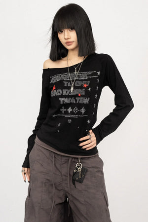 Retro Off-Shoulder Black Blouse