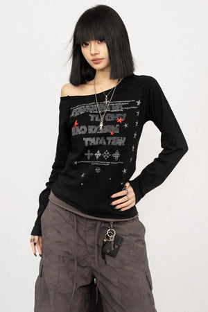 Retro Off-Shoulder Black Blouse