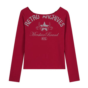 Retro Off-Shoulder Letter Top