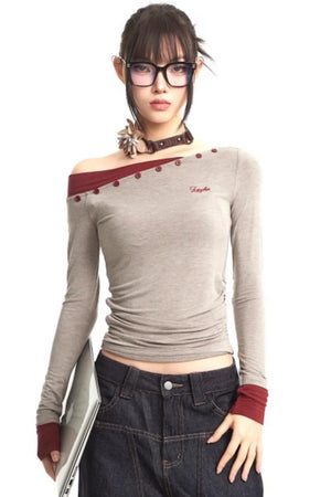 Retro Off-Shoulder Slim Top