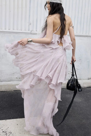 Retro Peach Pink Ruffle Halter Top Set-Up