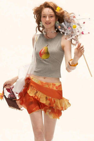 Retro Pear Print Sleeveless Vest