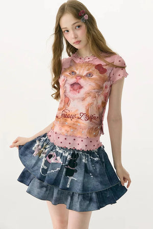 Retro Pink Star Mesh T-Shirt