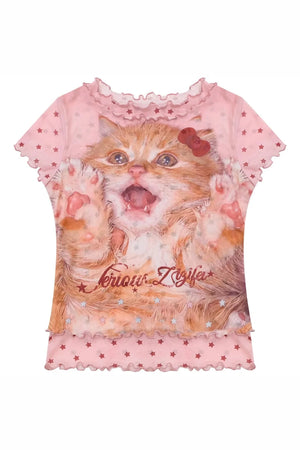 Retro Pink Star Mesh T-Shirt