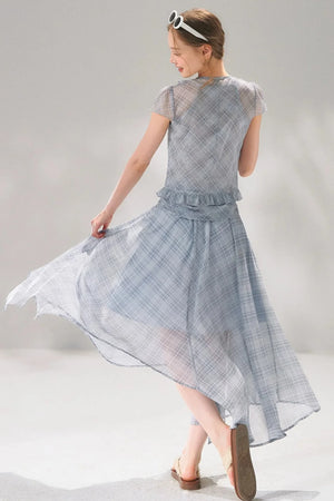 Retro Plaid Chiffon Two-Piece Set-Up
