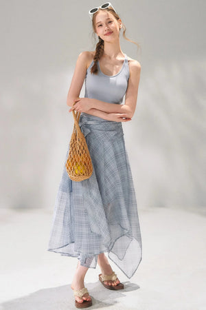 Retro Plaid Chiffon Two-Piece Set-Up