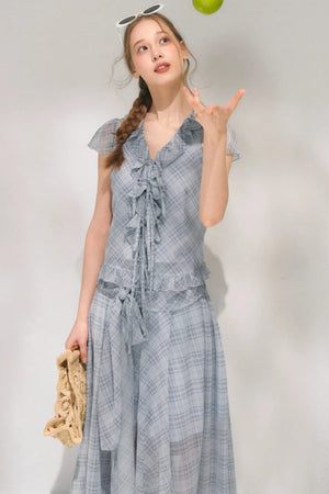 Retro Plaid Chiffon Two-Piece Set-Up