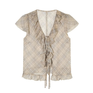 Retro Plaid Chiffon Two-Piece Set-Up
