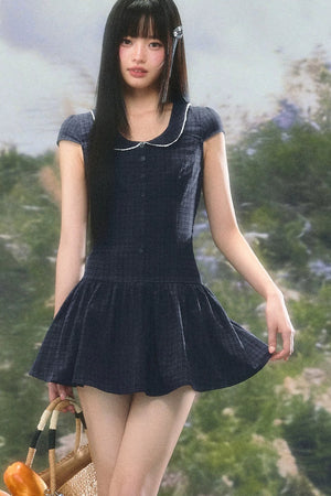 Retro Plaid Doll Collar Dress