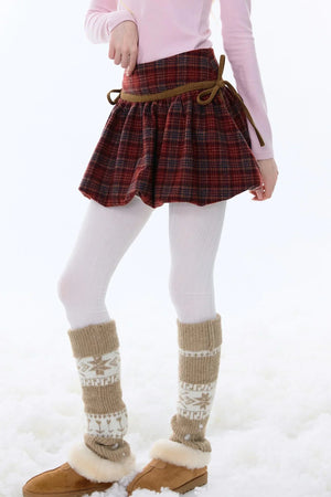 Retro Plaid Drawstring Skirt