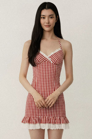 Retro Plaid Lace Dress