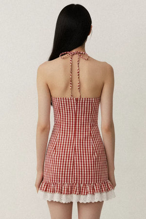 Retro Plaid Lace Dress
