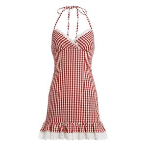 Retro Plaid Lace Dress