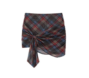 Retro Plaid Mesh Shoulder Wrap Skirt Set-Up