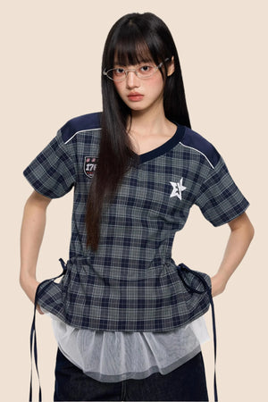Retro Plaid Peplum Top