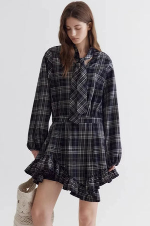 Retro Plaid Ruffle Dress