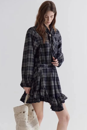 Retro Plaid Ruffle Dress
