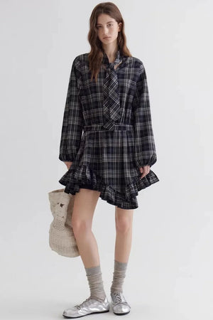 Retro Plaid Ruffle Dress