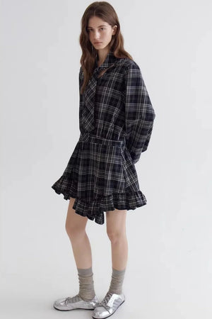 Retro Plaid Ruffle Dress