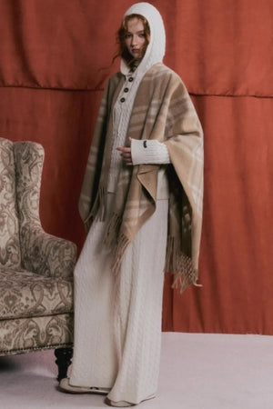 Retro Plaid Tassel Cape Shawl