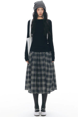 Retro Plaid Umbrella Skirt