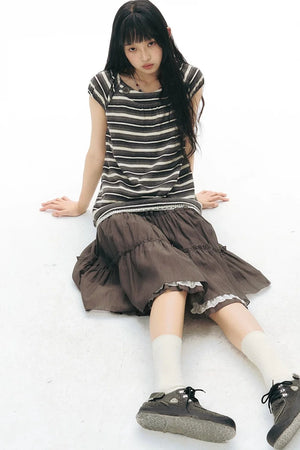 Retro Pleated A-Line Skirt