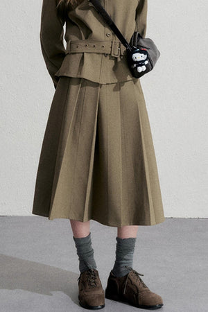 Retro Pleated Skirt With Jacket Set-Up