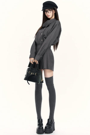 Retro Pleated Trench Dress
