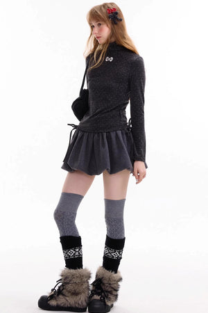 Retro Polka Dot High-Neck Long Sleeve T-Shirt